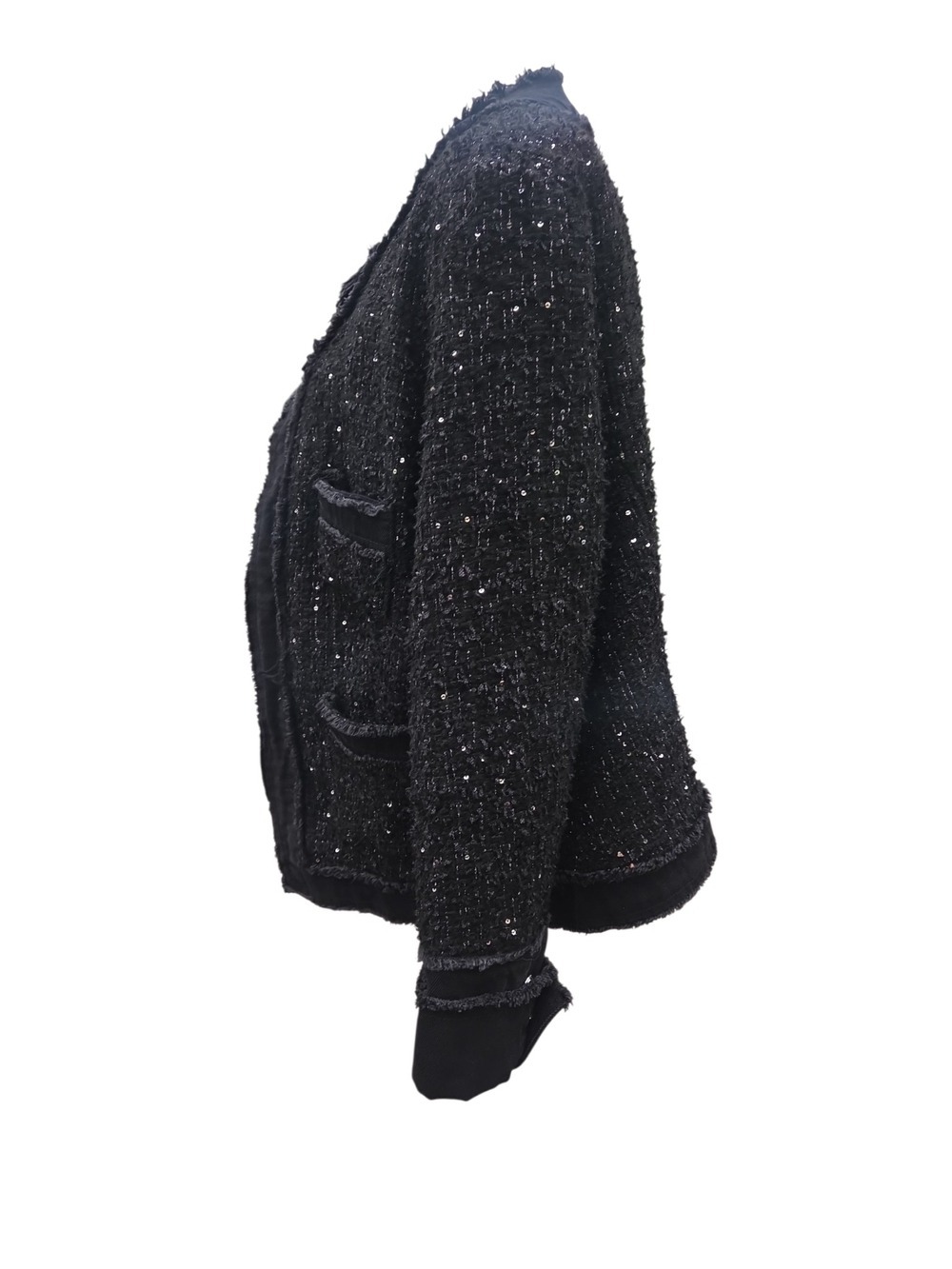 Nanette Lepore Black Tweed Frayed-Edge Boxy Blazer Lined! Heavy Weight Well Made - Picture 2 of 8